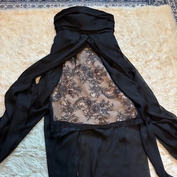 Oscar De La Renta Black Drape Strapless Silk Column Gown Dress - Size 00 - Picture 5 of 9